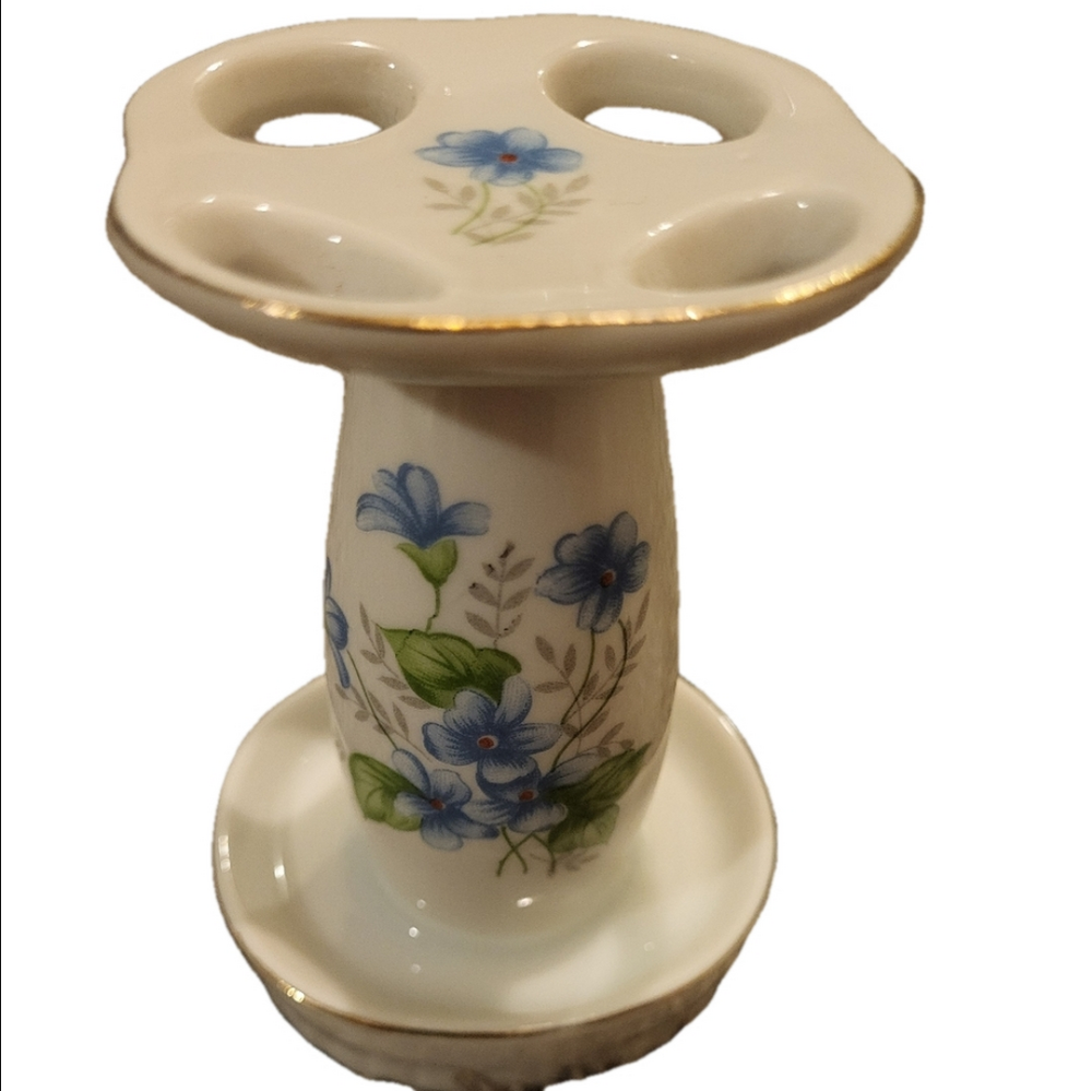 MCM Porcelain Toothbrush Holder with Gold Trim.